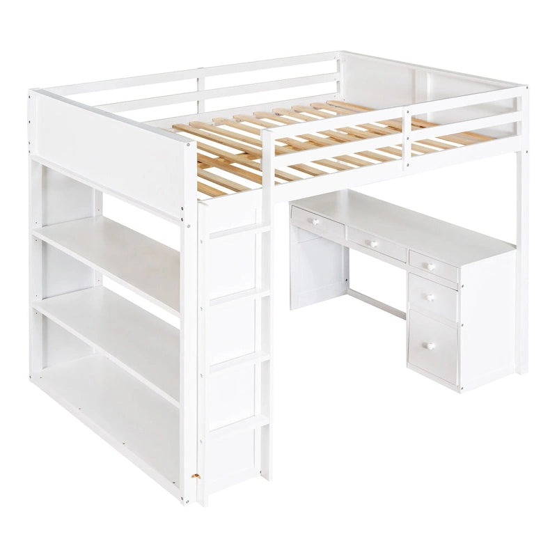 Loft Bed with Ladder, Shelves and Desk