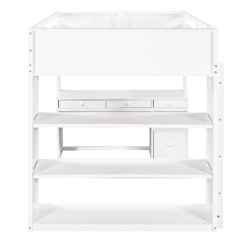 Loft Bed with Ladder, Shelves and Desk