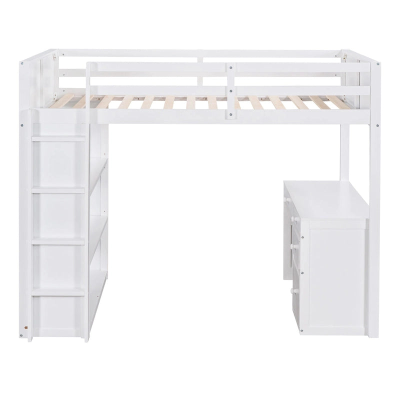 Loft Bed with Ladder, Shelves and Desk