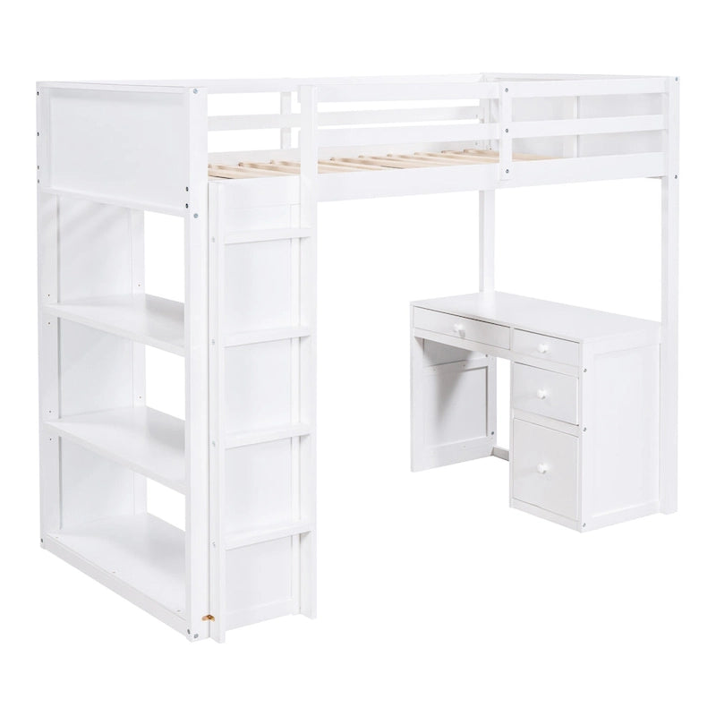 Loft Bed with Ladder, Shelves and Desk