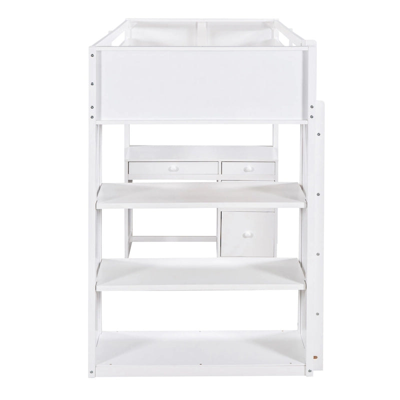 Loft Bed with Ladder, Shelves and Desk
