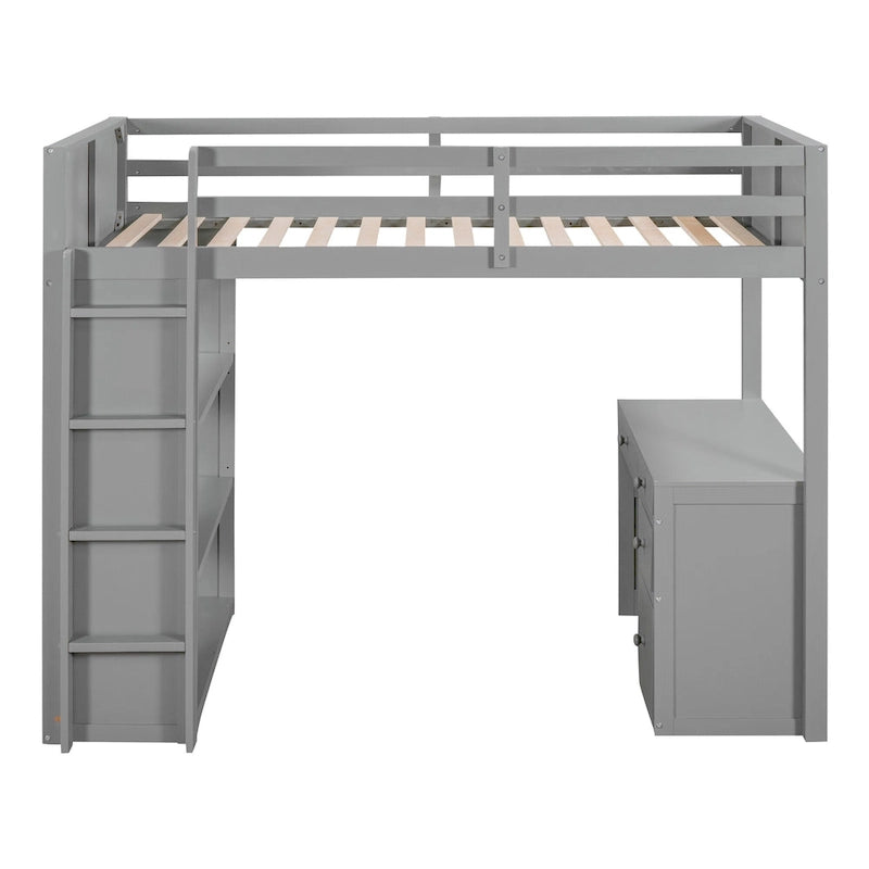 Loft Bed with Ladder, Shelves and Desk