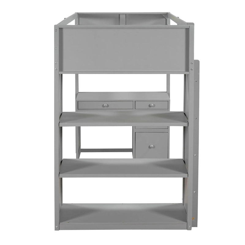 Loft Bed with Ladder, Shelves and Desk