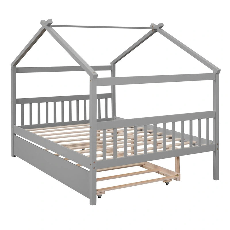 Wooden Full House Day Bed with Trundle