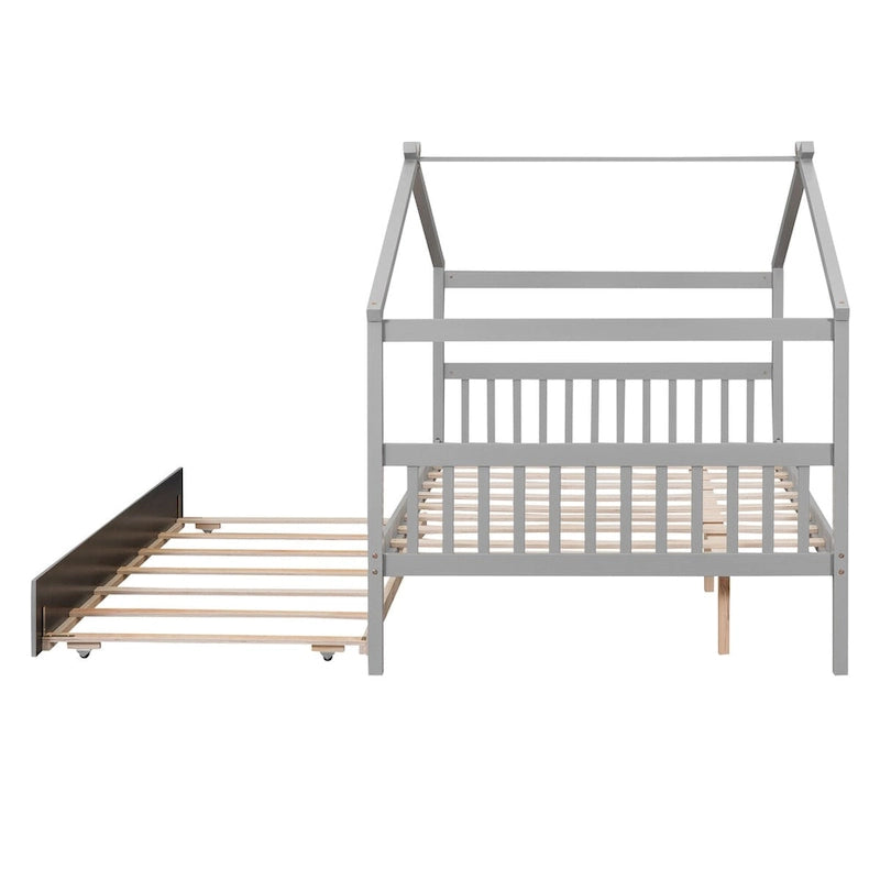 Wooden Full House Day Bed with Trundle