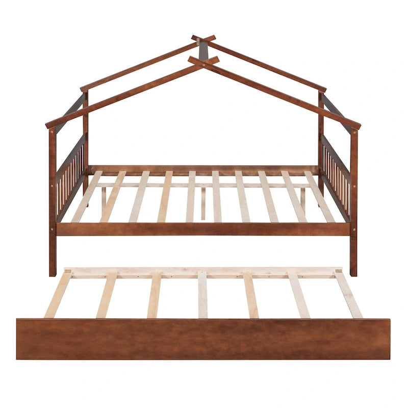 Wooden Full House Day Bed with Trundle