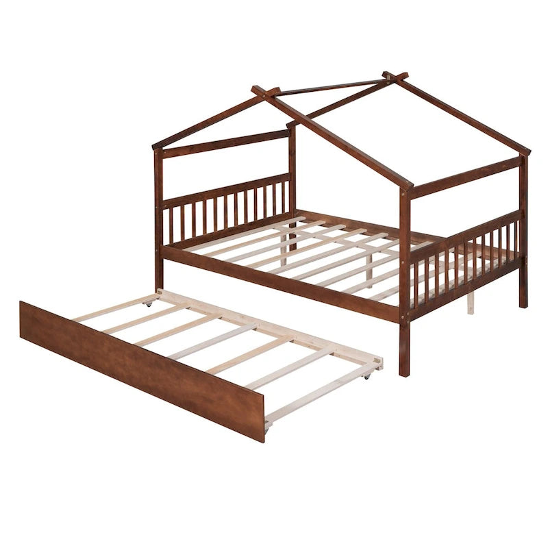 Wooden Full House Day Bed with Trundle