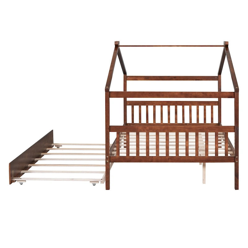 Wooden Full House Day Bed with Trundle
