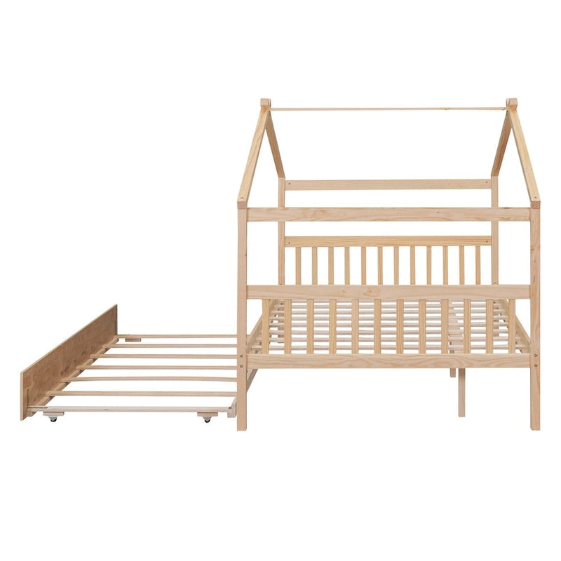 Wooden Full House Day Bed with Trundle