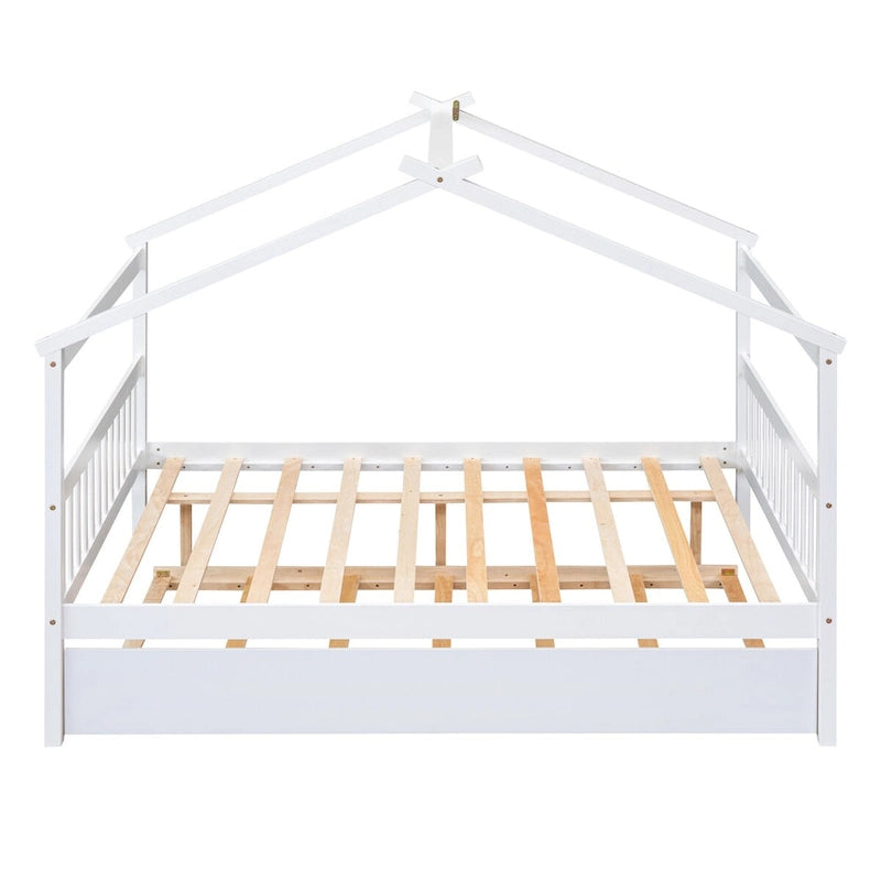 Wooden Full House Day Bed with Trundle