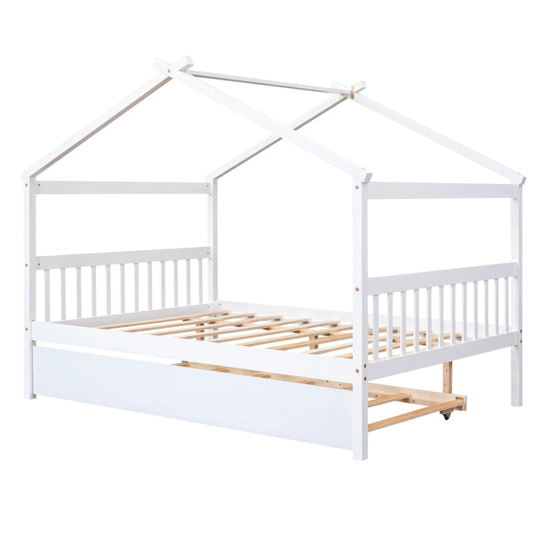 Wooden Full House Day Bed with Trundle