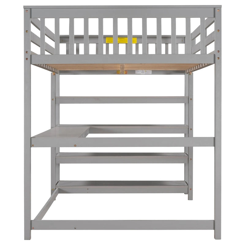 Loft Bed with Storage Shelves and Under-Bed Desk