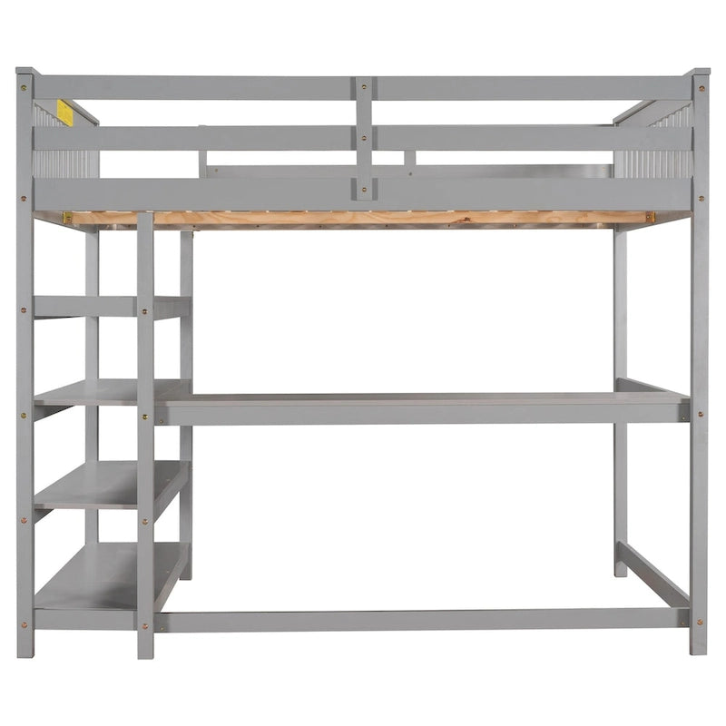 Loft Bed with Storage Shelves and Under-Bed Desk