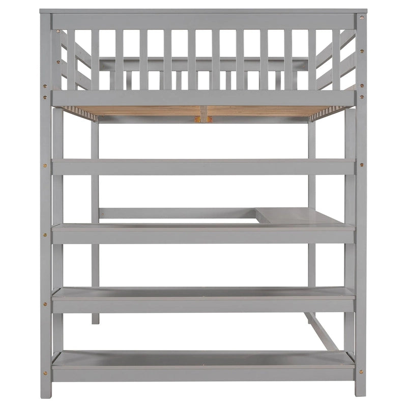 Loft Bed with Storage Shelves and Under-Bed Desk