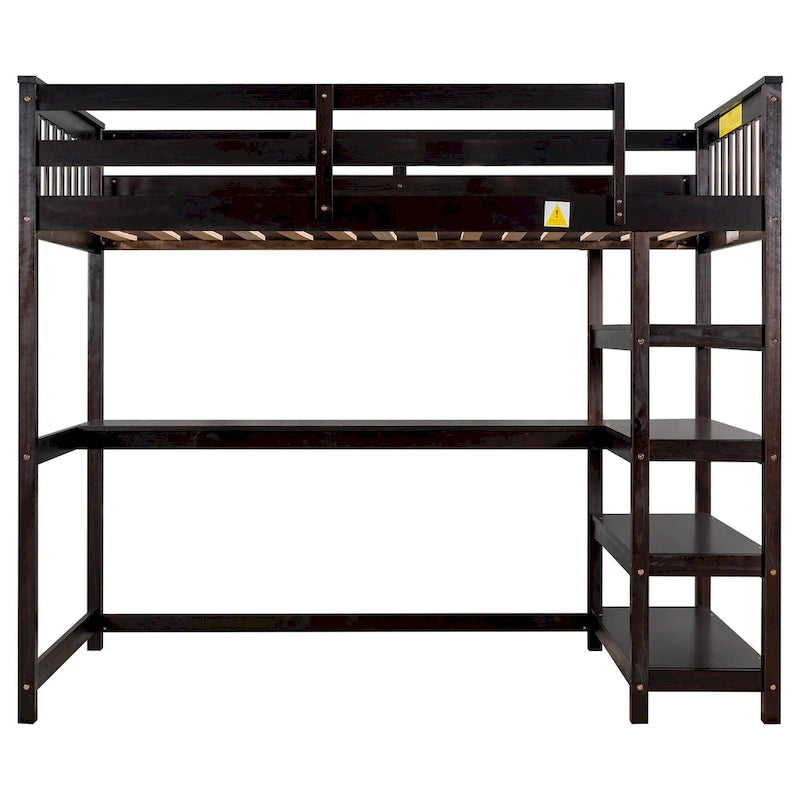Loft Bed with Storage Shelves and Under-Bed Desk