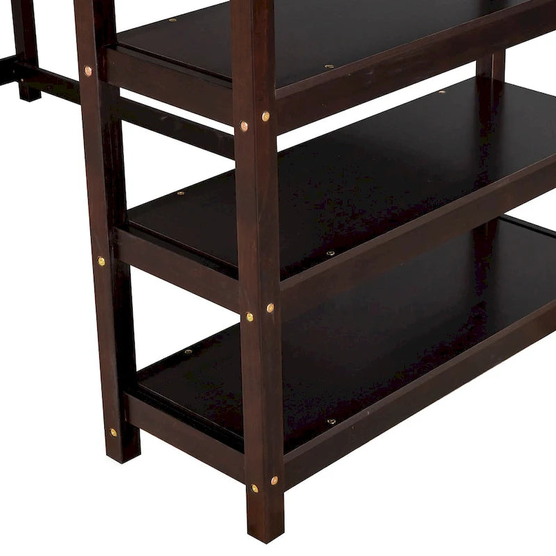 Loft Bed with Storage Shelves and Under-Bed Desk