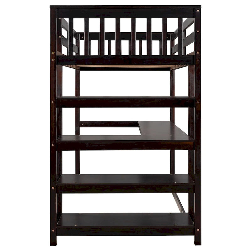 Loft Bed with Storage Shelves and Under-Bed Desk