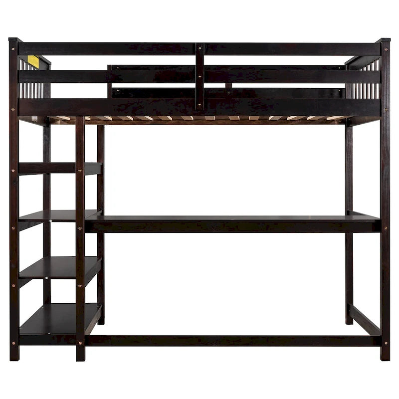 Loft Bed with Storage Shelves and Under-Bed Desk