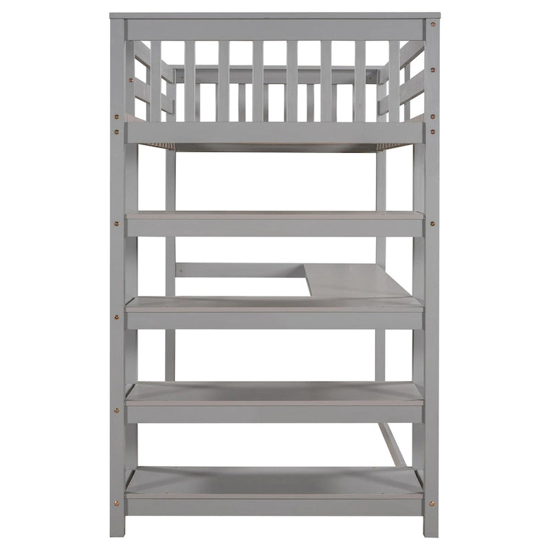 Loft Bed with Storage Shelves and Under-Bed Desk
