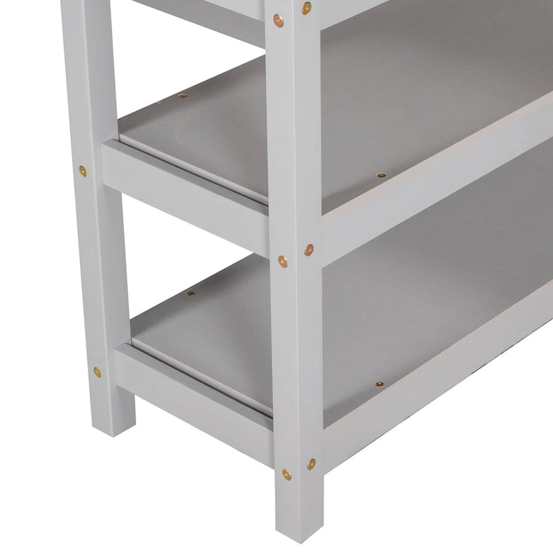 Loft Bed with Storage Shelves and Under-Bed Desk