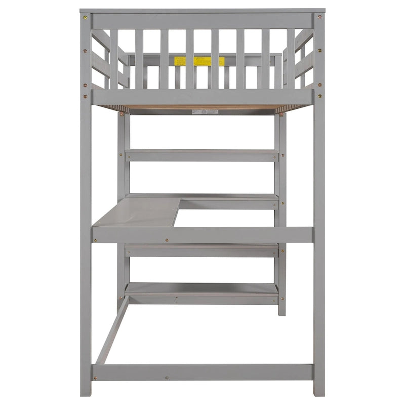 Loft Bed with Storage Shelves and Under-Bed Desk