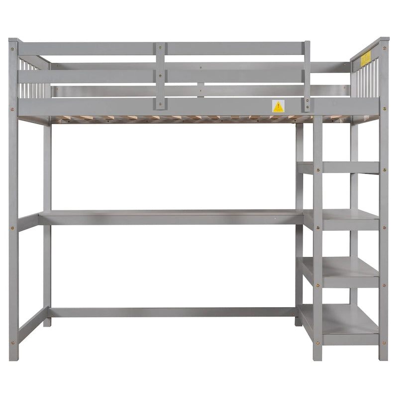 Loft Bed with Storage Shelves and Under-Bed Desk