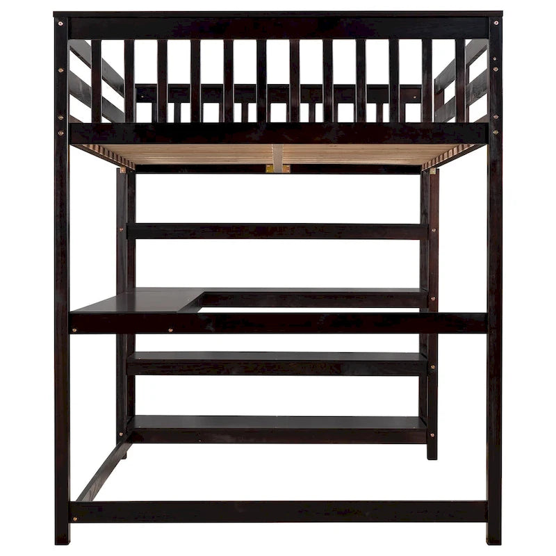 Loft Bed with Storage Shelves and Under-Bed Desk