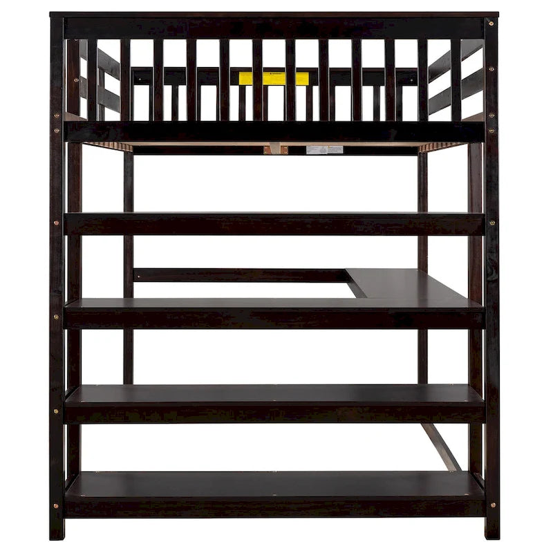 Loft Bed with Storage Shelves and Under-Bed Desk