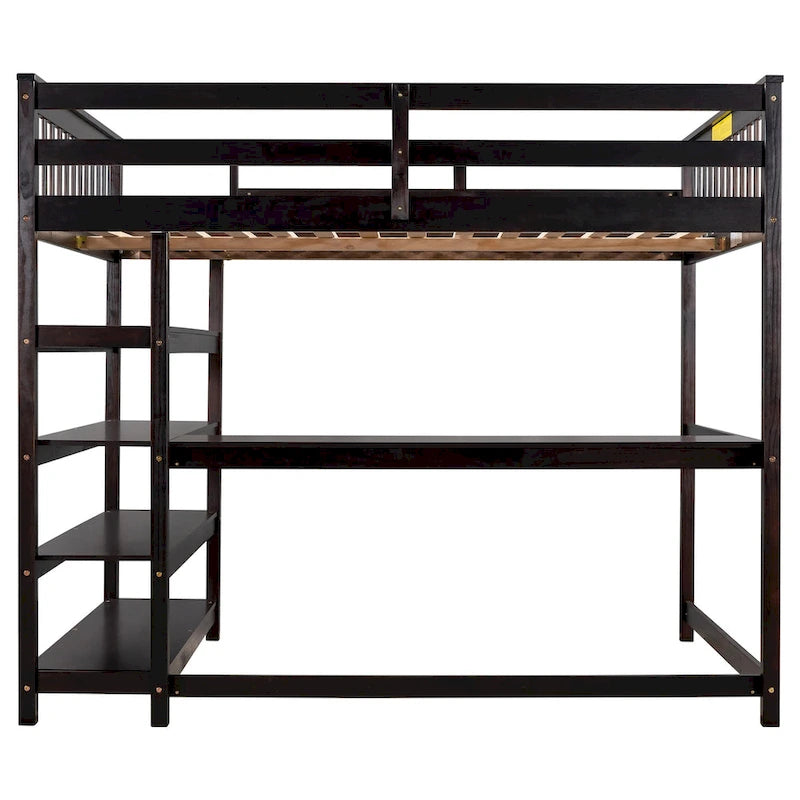 Loft Bed with Storage Shelves and Under-Bed Desk