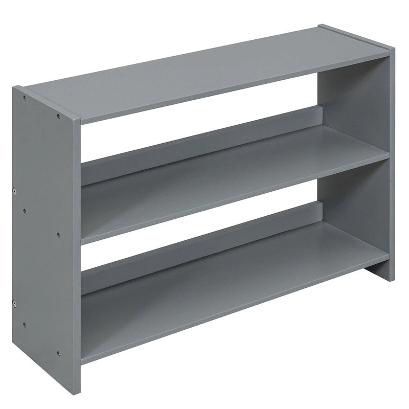 Low Loft Bed with 2 Movable Shelves, Ladder, Decorative Guardrail Chalkboard