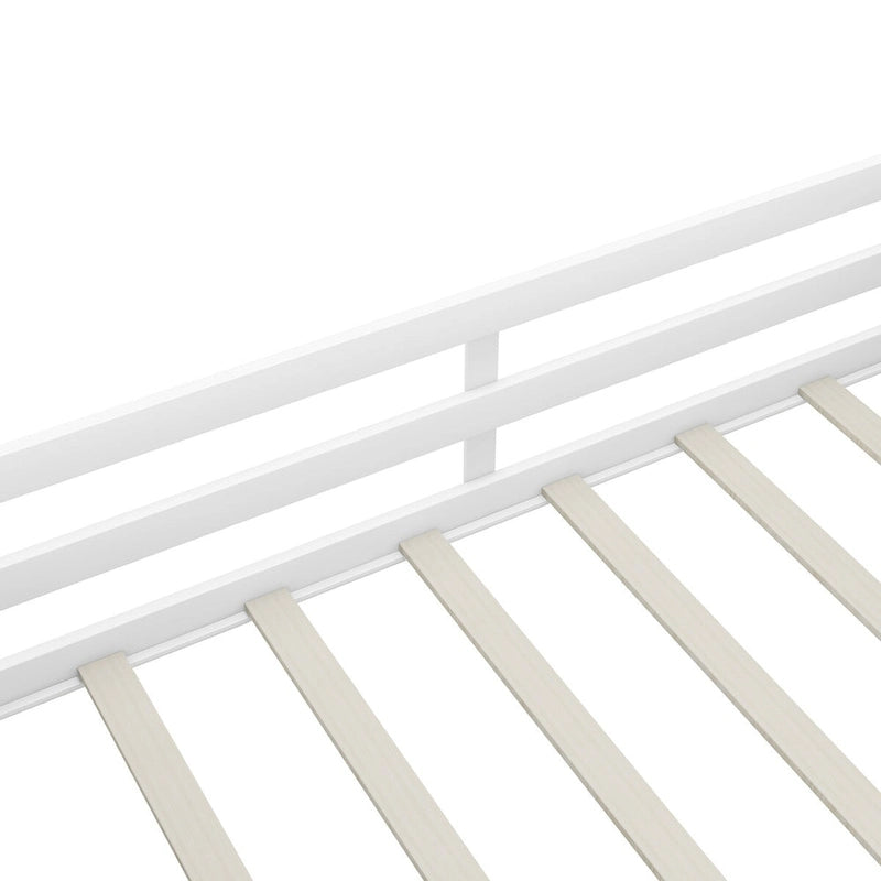 Low Loft Bed with 2 Movable Shelves, Ladder, Decorative Guardrail Chalkboard