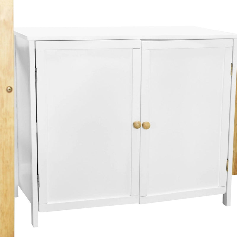 Full Size Loft Bed with Foldable Desk, Wood Loft Bed Frame with Built-in Storage Cabinet and Cubes