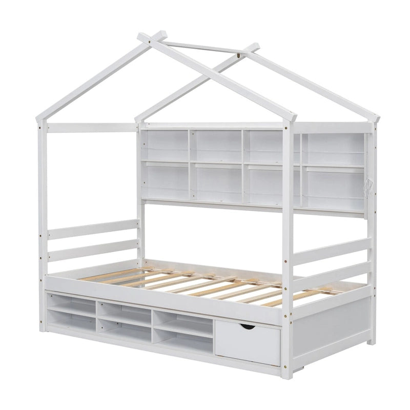 QQ Twin House Bed with Roof Frame