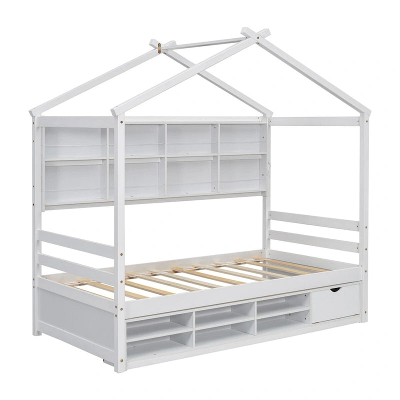 QQ Twin House Bed with Roof Frame