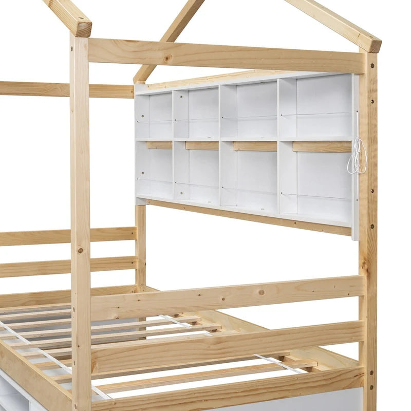 QQ Twin House Bed with Roof Frame