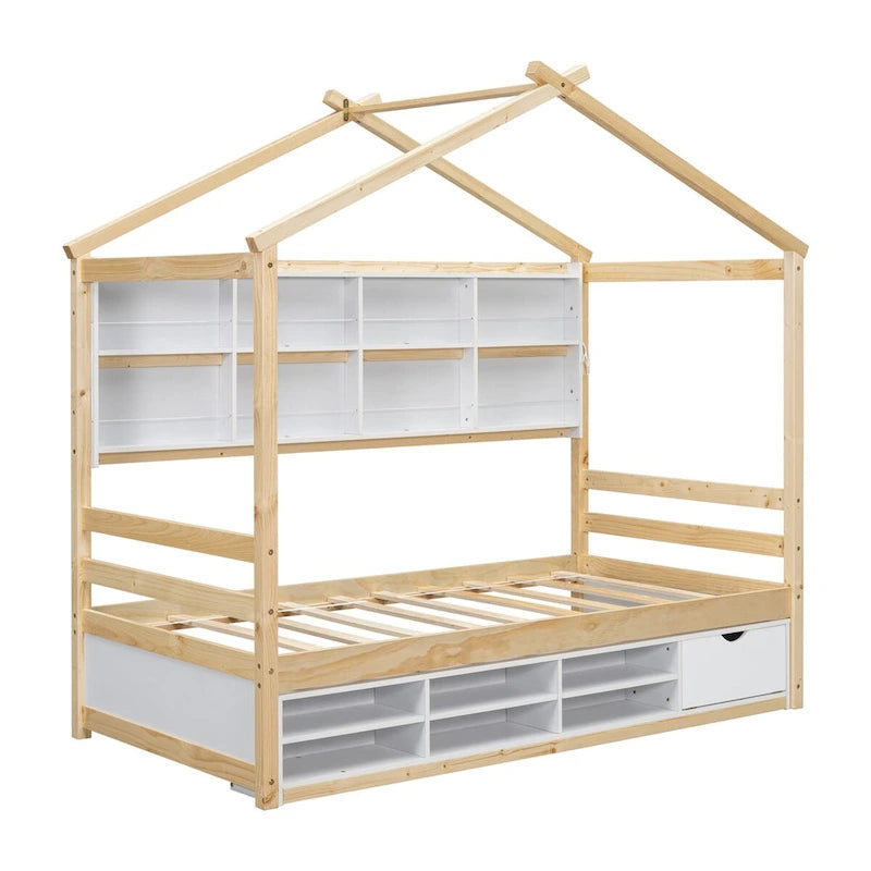 QQ Twin House Bed with Roof Frame