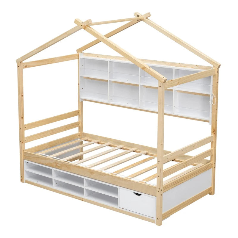 QQ Twin House Bed with Roof Frame