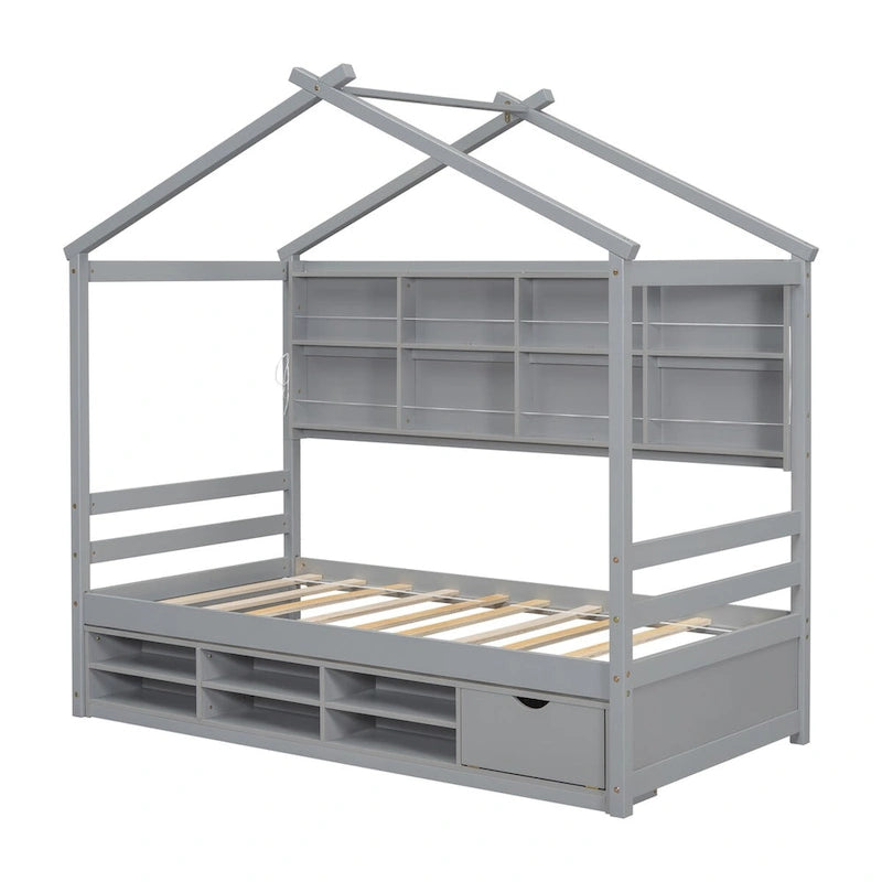 QQ Twin House Bed with Roof Frame