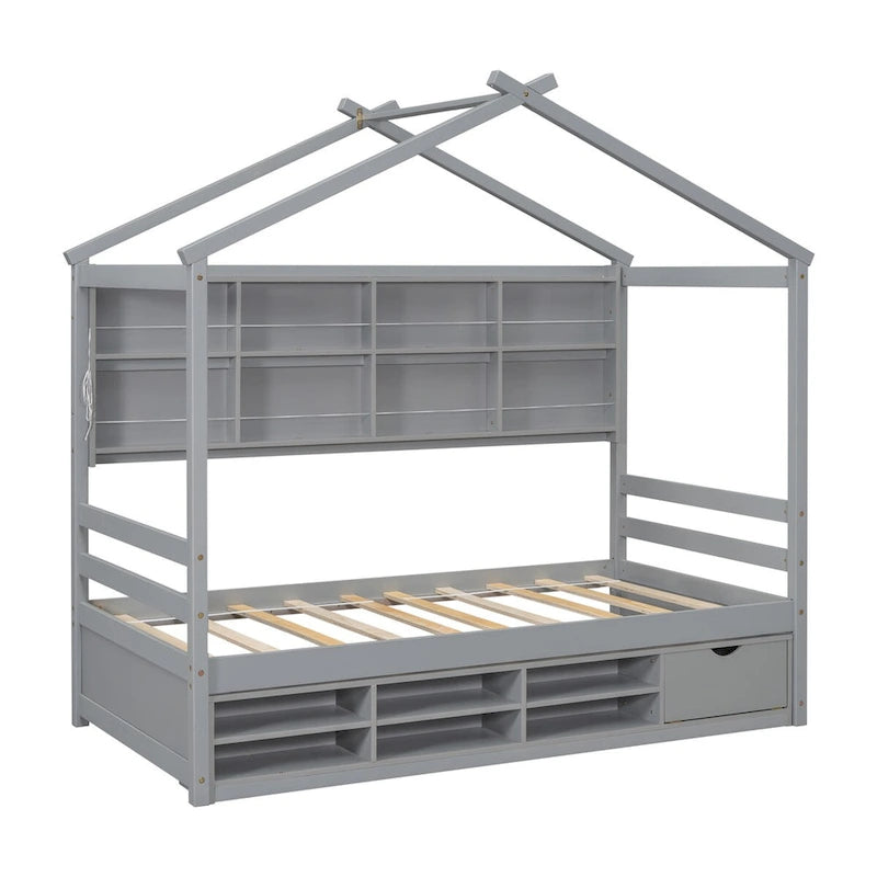QQ Twin House Bed with Roof Frame