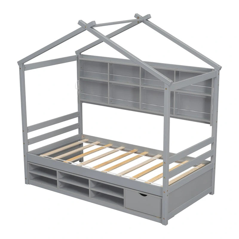 QQ Twin House Bed with Roof Frame