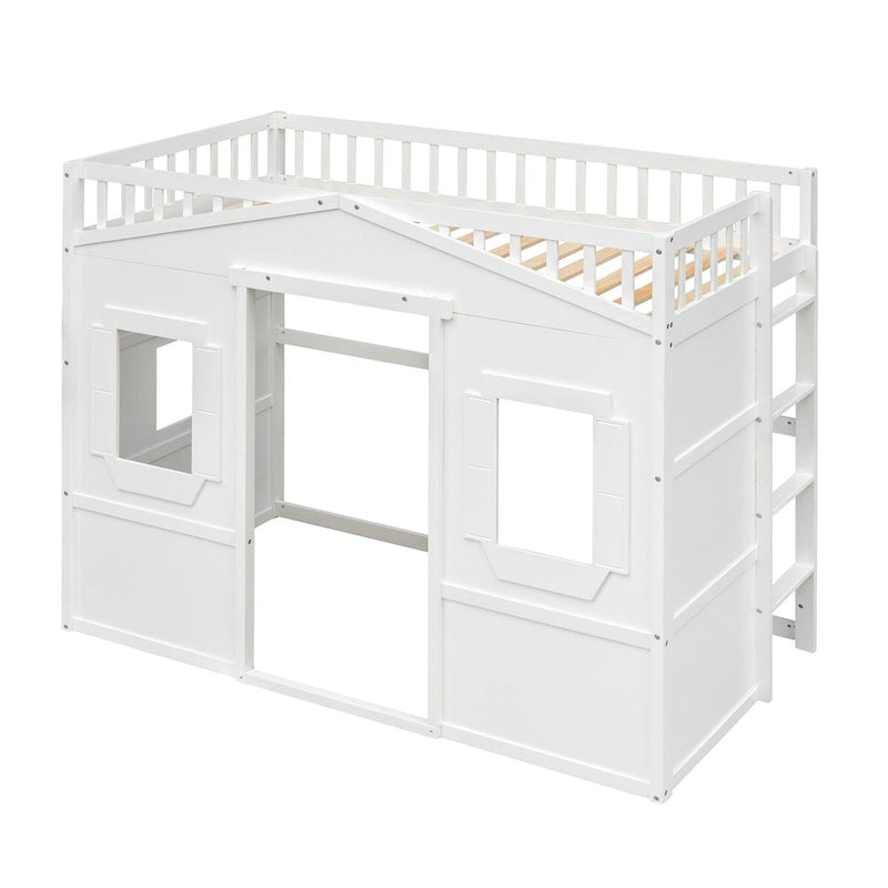 Twin Size Creativity House Bed Wood Loft Bed with Ladder