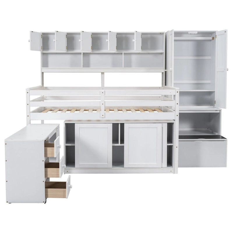 Nestfair Full Size Wooden Loft Bed Big Storage with Under-bed Desk