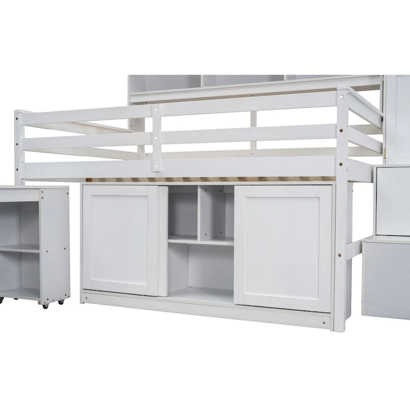 Nestfair Full Size Wooden Loft Bed Big Storage with Under-bed Desk