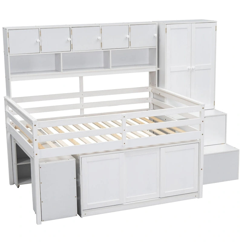 Nestfair Full Size Wooden Loft Bed Big Storage with Under-bed Desk