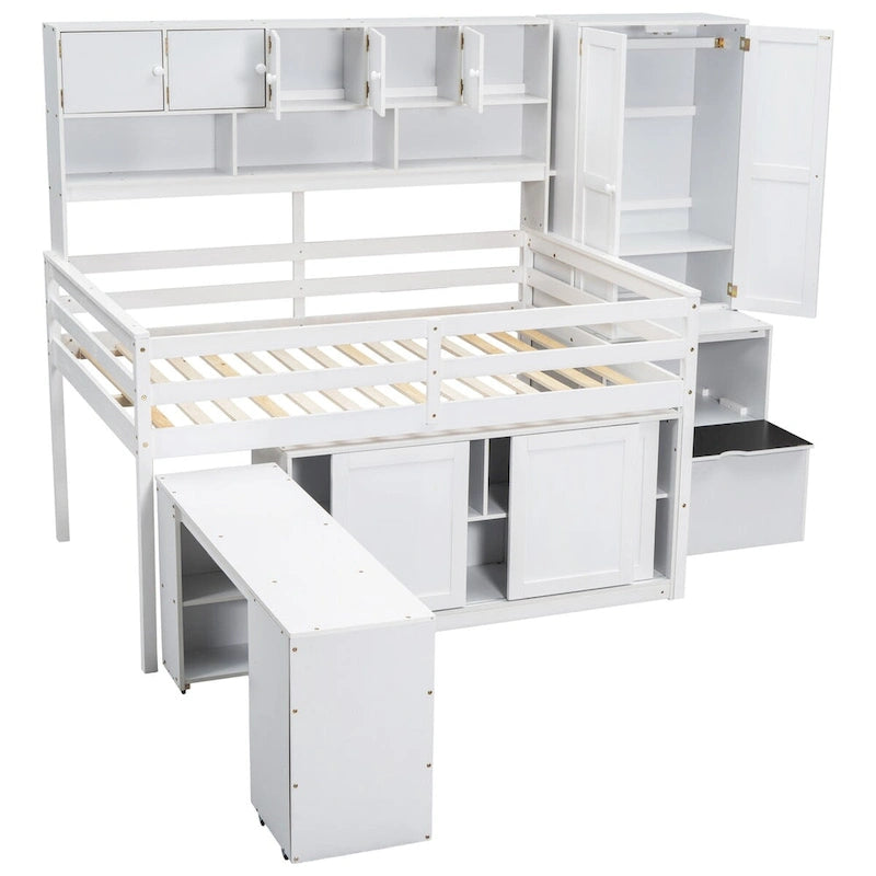 Nestfair Full Size Wooden Loft Bed Big Storage with Under-bed Desk