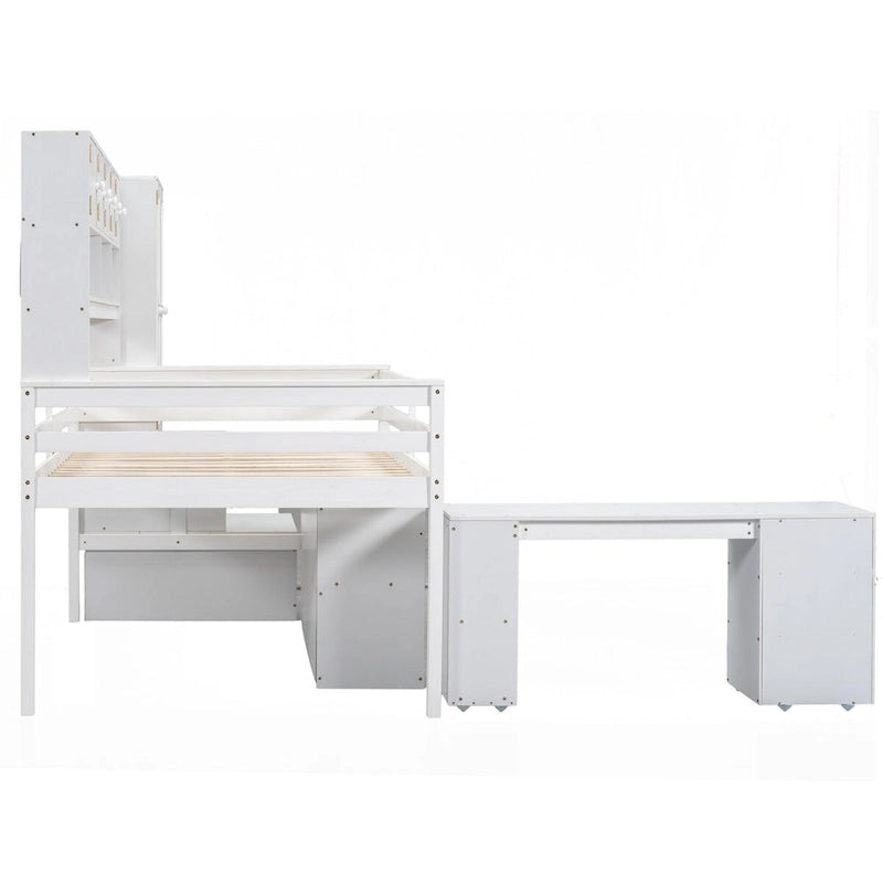 Nestfair Full Size Wooden Loft Bed Big Storage with Under-bed Desk