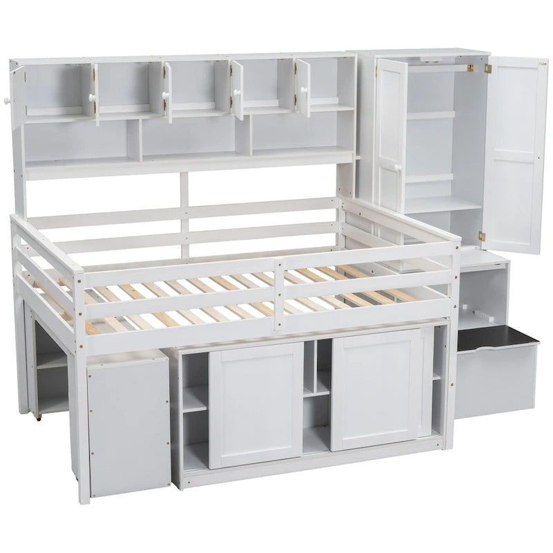 Nestfair Full Size Wooden Loft Bed Big Storage with Under-bed Desk