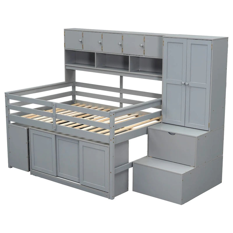 Nestfair Full Size Wooden Loft Bed Big Storage with Under-bed Desk