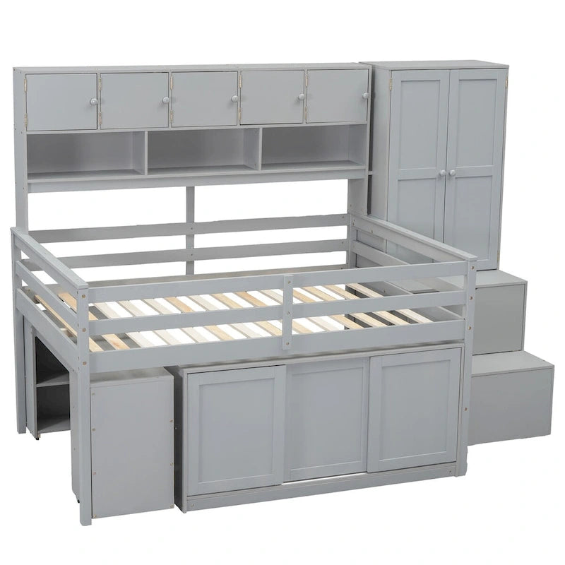 Nestfair Full Size Wooden Loft Bed Big Storage with Under-bed Desk