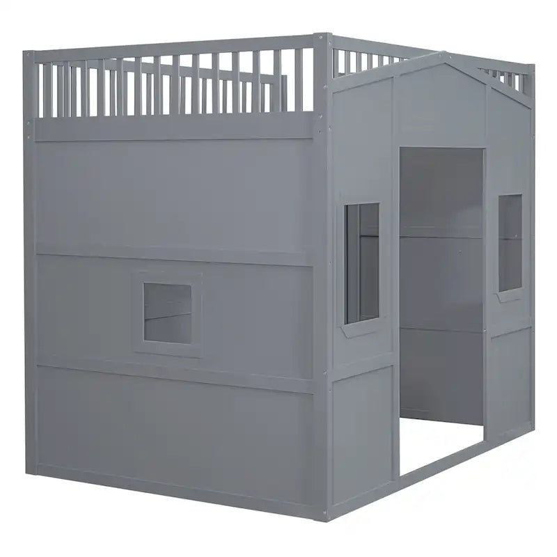Full Size House Loft Bed With Ladder and Wardrobe